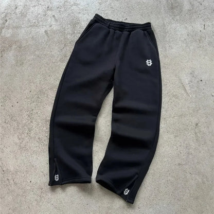 Y2k rétro ample droit Baggy pantalon hommes survêtement pantalon unisexe pantalon de survêtement femmes Zip broderie Hip Hop Harajuku pantalon décontracté Goth