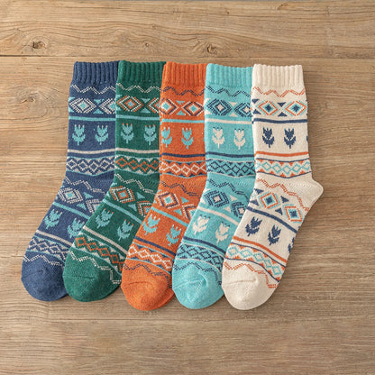 5 paires de chaussettes chaudes épaisses pour hommes et femmes, Style rétro, motif ondulé à pois, modèles de Couple, taille libre, nouvelle collection hiver