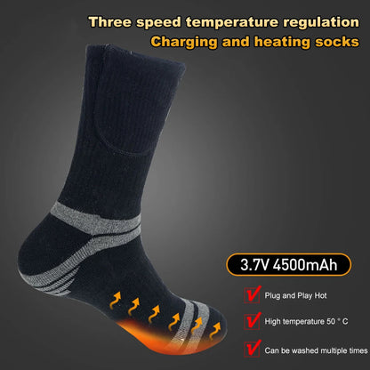 Chaussettes de ski chauffantes électriques USB, unisexes, lavables, isolées thermiques, douces et épaisses, pour l'hiver et l'extérieur