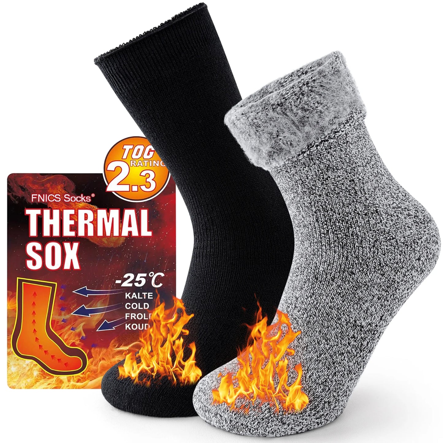 2 paires Pack hiver chaussettes thermiques pour hommes femmes temps froid chaussettes isolées en plein air randonnée ski chaud neige épais chaussettes chauffantes