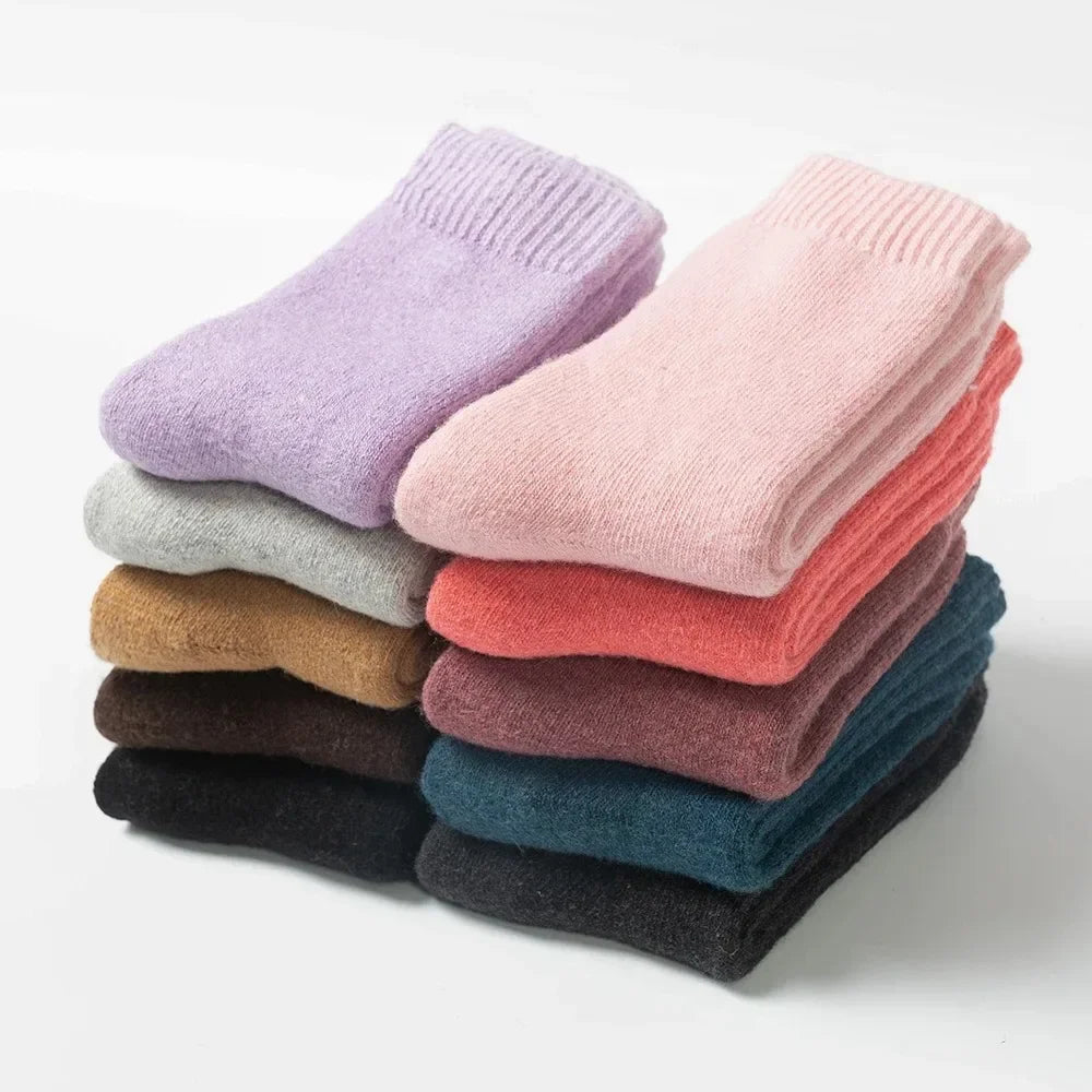 5 paires de chaussettes en laine pour femmes, chaudes, épaisses, confortables, thermiques, couleur unie, chaussettes souples pour dames, chaussettes de travail confortables pour hommes et femmes, randonnée