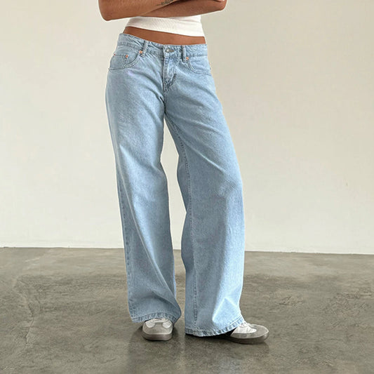 Jean Baggy taille basse Y2k pour femmes, coupe ample, jean droit à jambes larges, tendance, pantalon Long en Denim extensible pour Streetwear quotidien