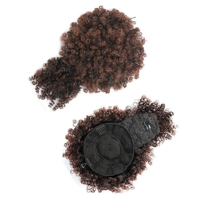 Afro Puff Kinky Curly Hair Updo Ponytail Extension with Bangs Drawstring Ponytail for Women Black, Synthetic Hair Ponytail