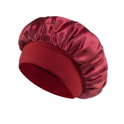 1PC Women's Satin Solid Bonnets Wide-brimmed Night Sleeping Bathing Hat Unisex Head Wrap Elastic Band Cap Hair Care Bonnet.