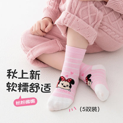 5 paires Minnie Mickey enfants chaussettes mignon dessin animé fille chaussettes automne hiver coton chaussettes kawii Tube moyen enfants chaussettes 1-8 ans