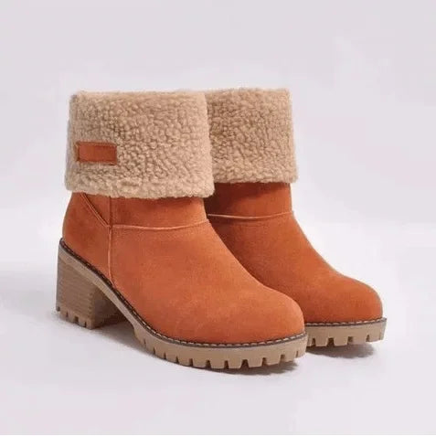 Bottes de neige doublées en polaire pour femmes, grande taille, bout rond, talon moyen, semelle extérieure en caoutchouc, chaud d'hiver, Style décontracté, chaussons en cuir et fourrure
