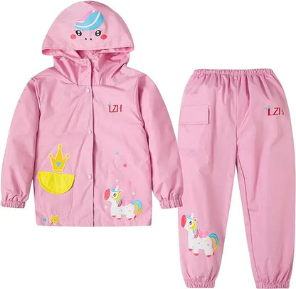 Vêtements imperméables licorne de printemps, tenues à manches longues pour garçons et filles, ensemble manteau à capuche + pantalon, imperméable, vêtements pour enfants de 2 4 6 ans