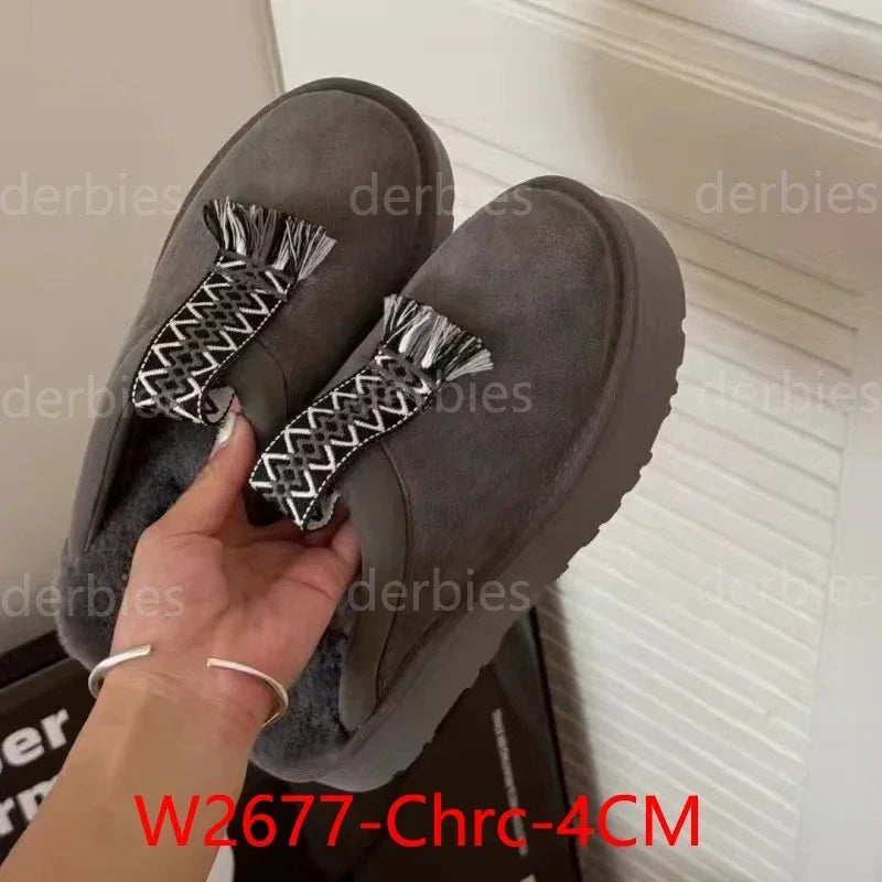 Bottes de neige chaudes à plateforme pour femme, chaussures rehaussantes en peau de mouton à semelles épaisses, en vraie laine de mouton, collection hiver 2025