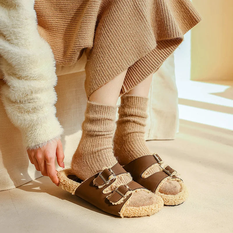 Femmes laine chaussettes chaud hiver épais cachemire flou décontracté couleur unie confortable maison chaussette doux longue thermique de haute qualité