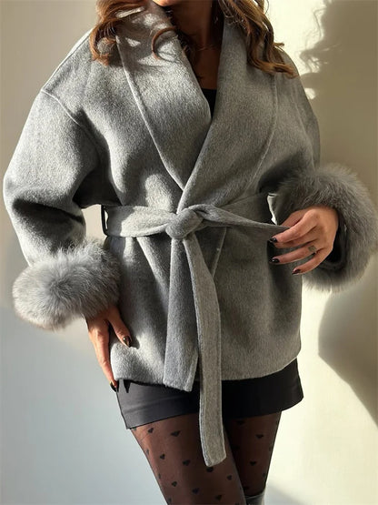 Tossy Fox fourrure laine pardessus femmes manteau court bureau dame élégant Double face laine manteau 2025 nouveau Cardigan vestes laine ample