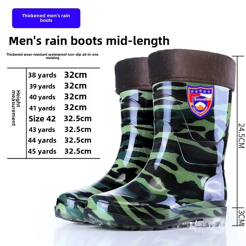 Bottes de pluie de Camouflage à Tube haut pour hommes, résistantes à l'usure, imperméables, fond de Tendon de vache, doublure polaire chaude, chaussures de Style populaire