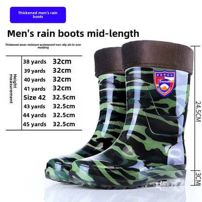 Bottes de pluie de Camouflage à Tube haut pour hommes, résistantes à l'usure, imperméables, fond de Tendon de vache, doublure polaire chaude, chaussures de Style populaire