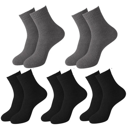 5 paires de chaussettes en laine pour femmes, chaudes, épaisses, confortables, thermiques, couleur unie, chaussettes souples pour dames, chaussettes de travail confortables pour hommes et femmes, randonnée