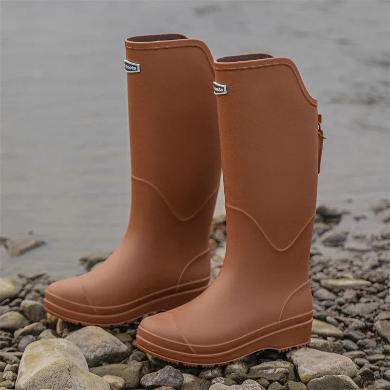 Bottes de pluie pour couple : monocylindre, élégantes pour un usage extérieur, chaussures d'eau à semelles plates, galoches imperméables, bottes longues de camping, C