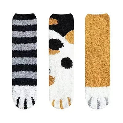 3 paires femmes chat patte rayure 3d chaussettes Kawaii amusant épais filles dessin animé animaux doigts chaussette bonneterie orteil zèbre/tigre/chat pied Sox