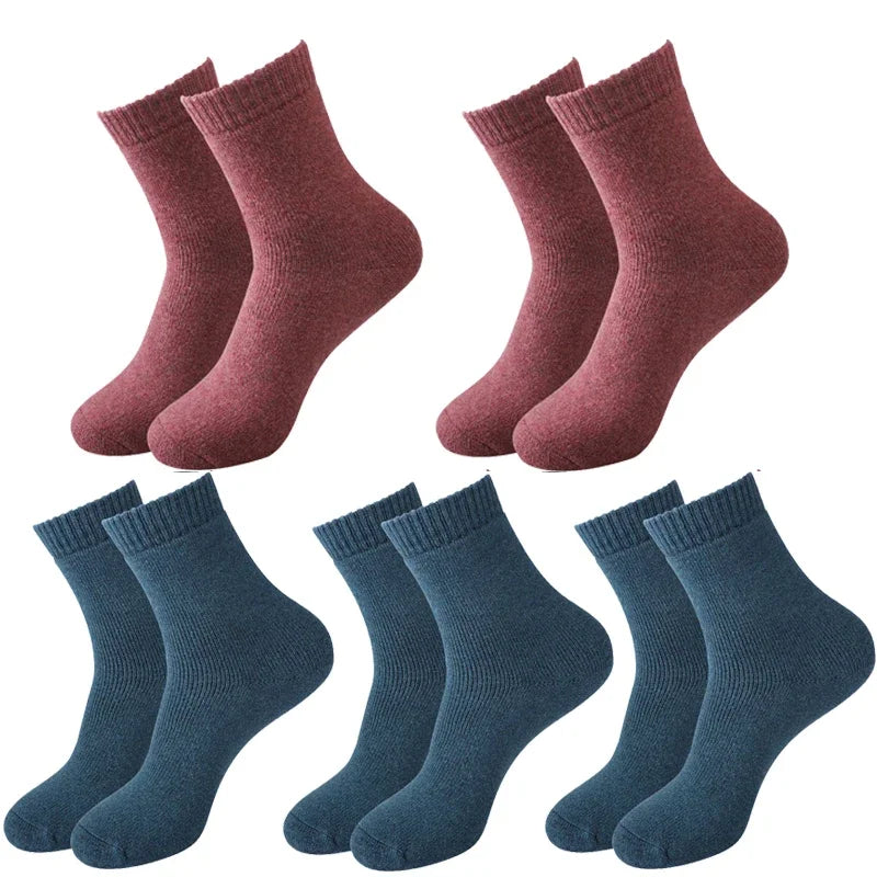 5 paires de chaussettes en laine pour femmes, chaudes, épaisses, confortables, thermiques, couleur unie, chaussettes souples pour dames, chaussettes de travail confortables pour hommes et femmes, randonnée