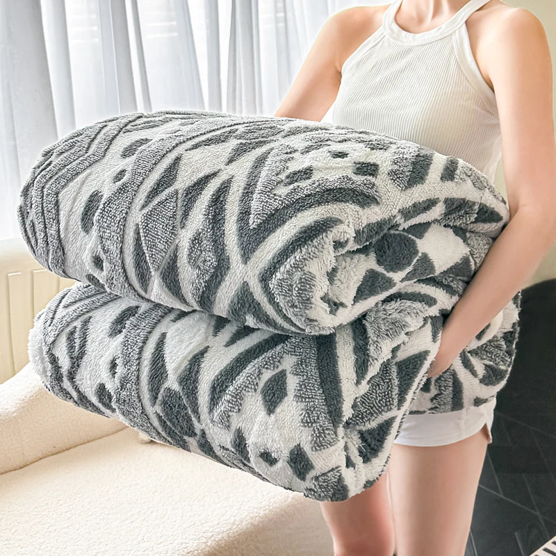 Couverture polaire Jacquard à motif géométrique bohème, épaisse et chaude, en laine artificielle, pour canapé, à carreaux en peluche, automne et hiver