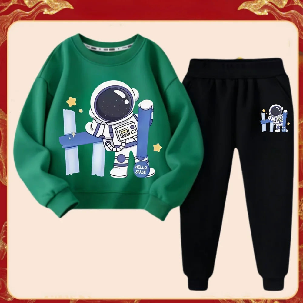Ensemble de vêtements de printemps pour enfants, pull PVD, haut et pantalon, lettre imprimée, astronome imbibé, survêtements pour garçons et filles, 2 pièces