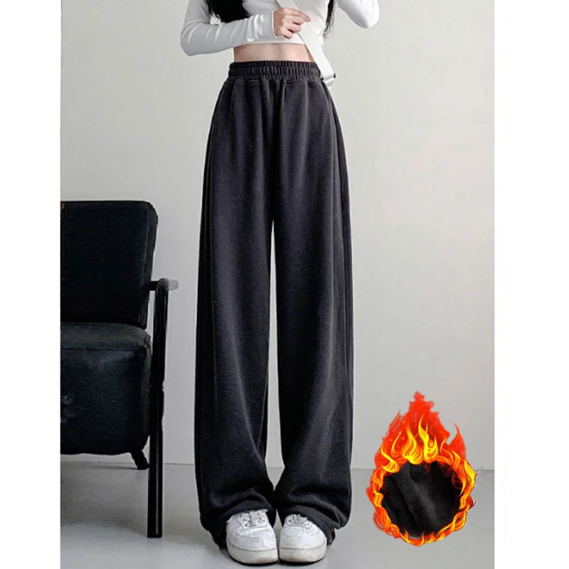 Pantalon de sport élastique pour femmes, basique, blanc, gris, noir, jambes larges, droit, polyvalent, taille haute, survêtement