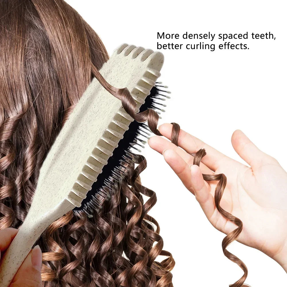 Boar Bristle Curl Defining Brush Detangling & Shaping Styling Tool for Curly Hair Professional Salon Comb for Women & Men