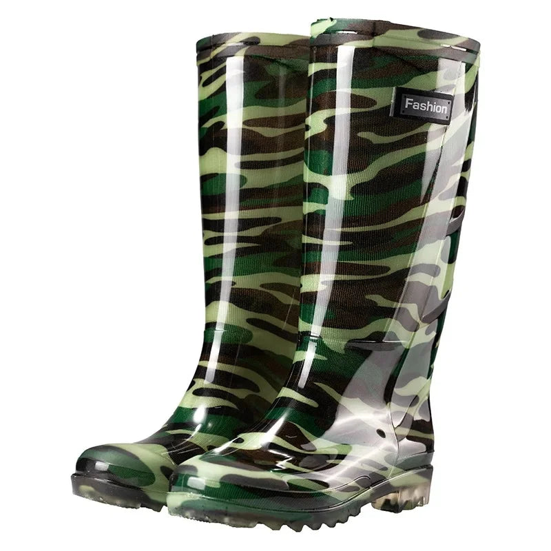 Bottes de pluie de Camouflage à Tube haut pour hommes, résistantes à l'usure, imperméables, fond de Tendon de vache, doublure polaire chaude, chaussures de Style populaire