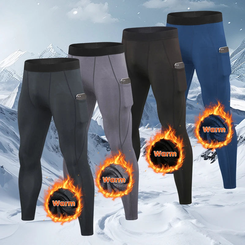 Leggings serrés de course chauds pour hommes, pantalons de sport, de Fitness, de Jogging, à séchage rapide, de Compression, automne et hiver