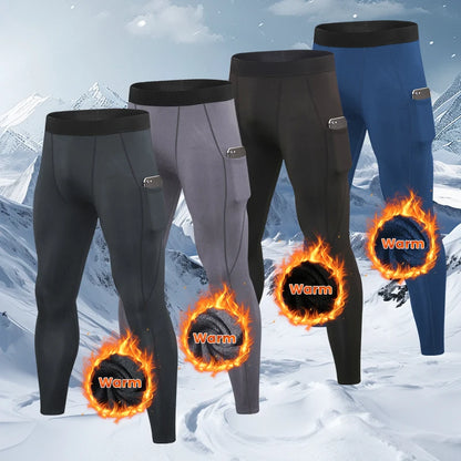 Leggings serrés de course chauds pour hommes, pantalons de sport, de Fitness, de Jogging, à séchage rapide, de Compression, automne et hiver
