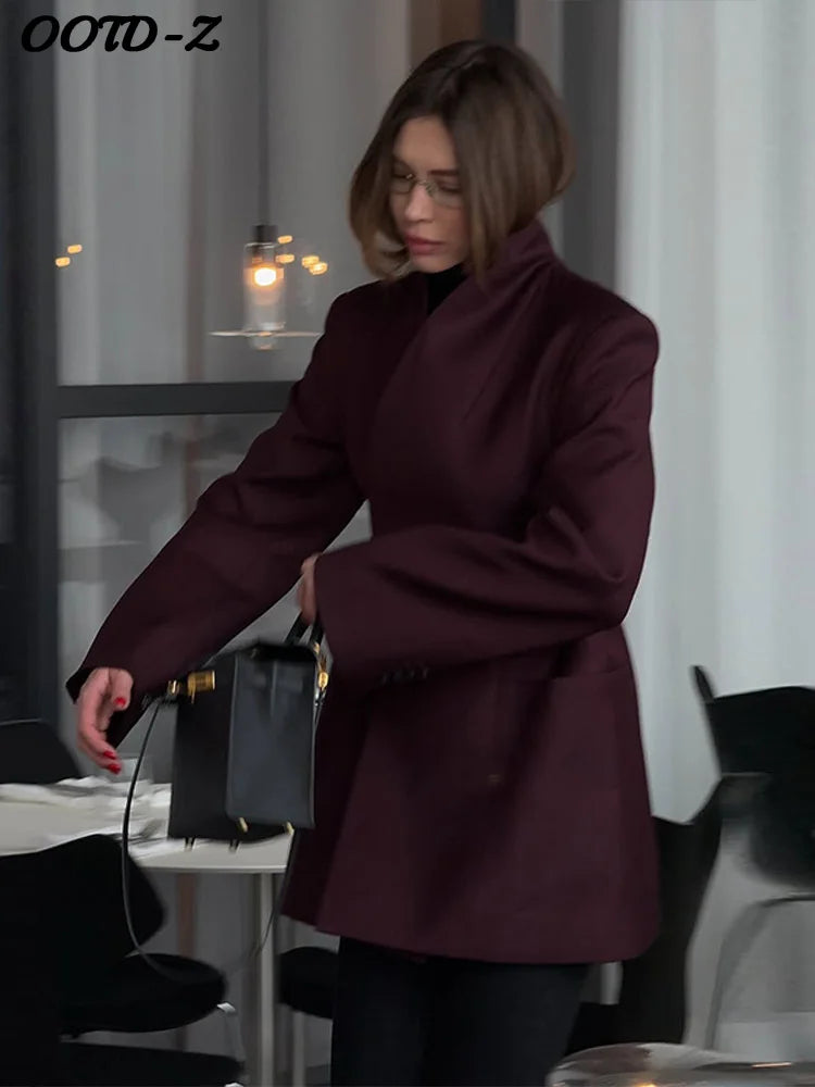 Manteau élégant à col en v pour femme, ample, poches solides, manches longues, manteaux simples, mode automne hiver 2025