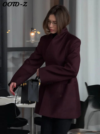 Manteau élégant à col en v pour femme, ample, poches solides, manches longues, manteaux simples, mode automne hiver 2025