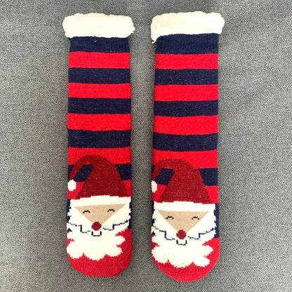 Cadeau de noël pantoufle chaussettes femmes thermique hiver chaud en peluche antidérapant poignée dormir sol chaussette courte floue moelleux femme dessin animé