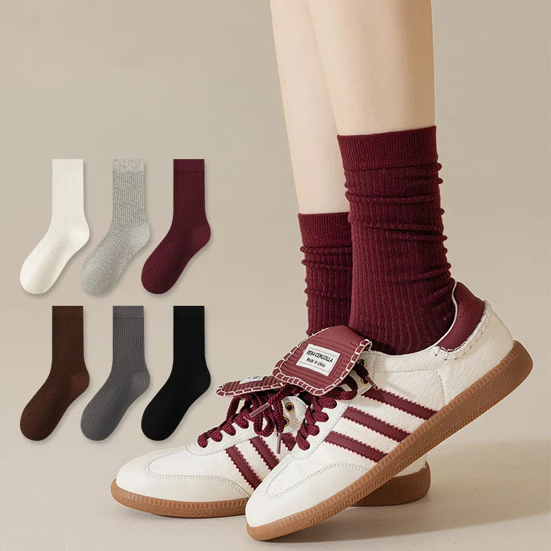 Chaussettes rouges Ankola pour femmes, automne et printemps, en coton, tendance, Style japonais, Tube central, chaussettes à poils