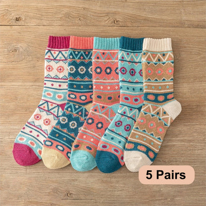5 paires de chaussettes chaudes épaisses pour hommes et femmes, Style rétro, motif ondulé à pois, modèles de Couple, taille libre, nouvelle collection hiver