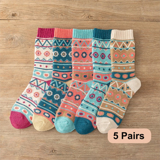 5 paires de chaussettes chaudes épaisses pour hommes et femmes, Style rétro, motif ondulé à pois, modèles de Couple, taille libre, nouvelle collection hiver