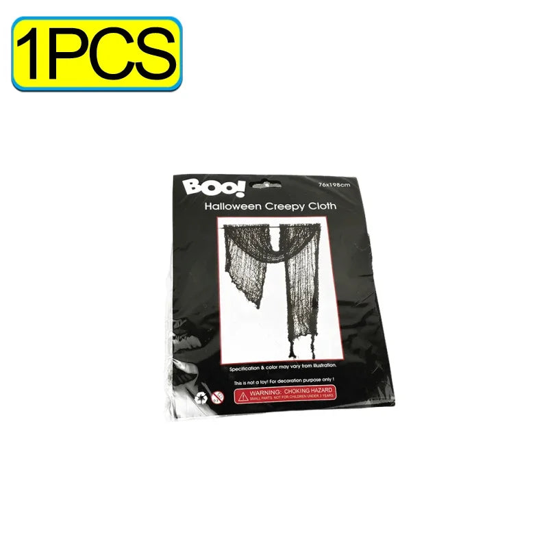Chiffons effrayants noirs pour Halloween, 76x198cm, maille, filet de gaze pour fête d'halloween, toile d'araignée, gaze murale, accessoires de scène de terreur
