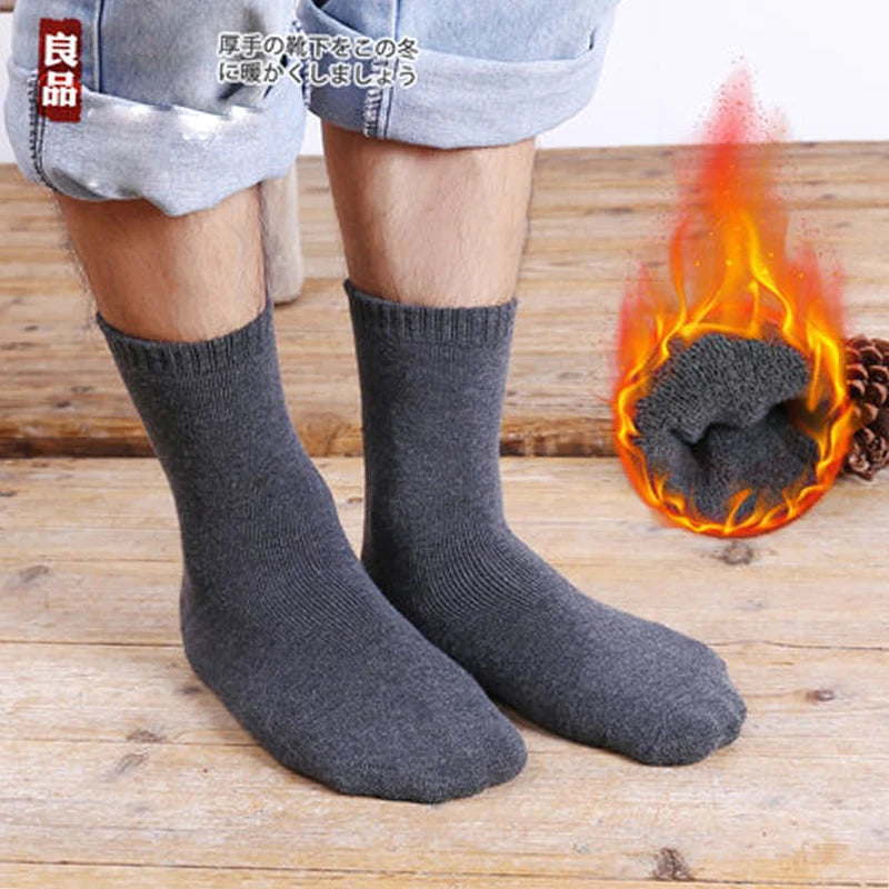 5 paires hiver épais chaussettes thermiques hommes Harajuku chaussettes de haute qualité automne noir gris décontracté Tube hommes épais laine robe chaussettes