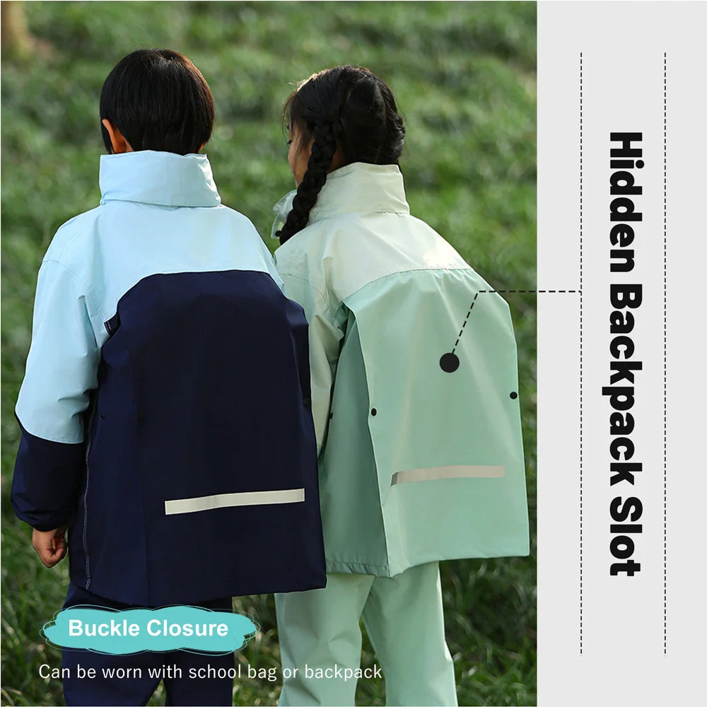 LOlanta Costume imperméable pour enfants, ensemble veste et pantalon imperméable à capuche, costume de flaque avec fermeture éclair pour garçons et filles de 8 à 14 ans