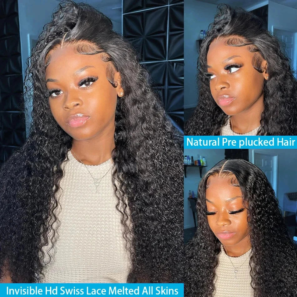 Perruque Lace Front Wig naturelle bouclée, cheveux humains, Deep Wave, 13x6 HD, 30 40 pouces, 13x4, densité 250