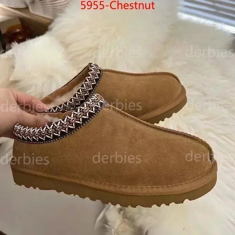 Bottes de neige chaudes à plateforme pour femme, chaussures rehaussantes en peau de mouton à semelles épaisses, en vraie laine de mouton, collection hiver 2025