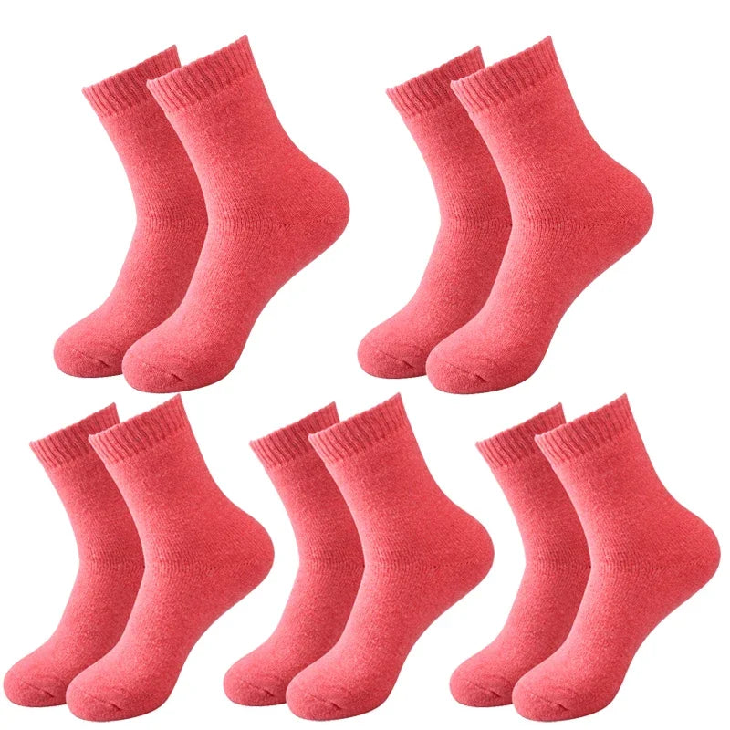 5 paires de chaussettes en laine pour femmes, chaudes, épaisses, confortables, thermiques, couleur unie, chaussettes souples pour dames, chaussettes de travail confortables pour hommes et femmes, randonnée