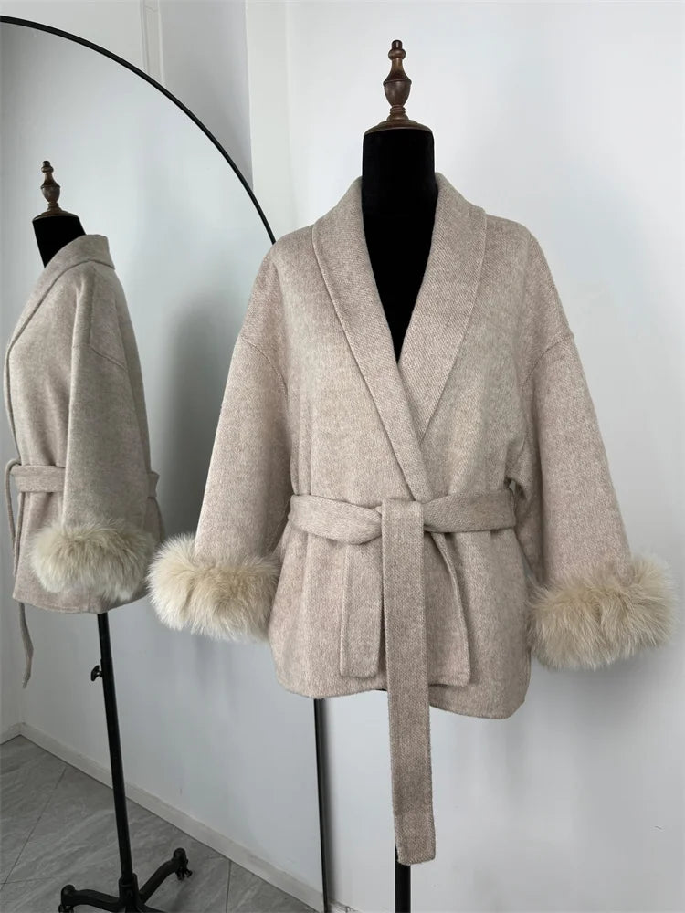 Tossy Fox fourrure laine pardessus femmes manteau court bureau dame élégant Double face laine manteau 2025 nouveau Cardigan vestes laine ample