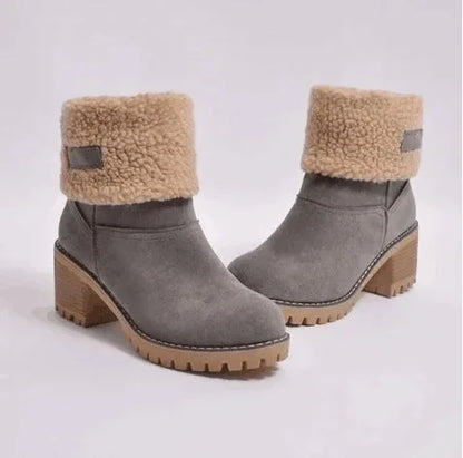 Bottes de neige doublées en polaire pour femmes, grande taille, bout rond, talon moyen, semelle extérieure en caoutchouc, chaud d'hiver, Style décontracté, chaussons en cuir et fourrure