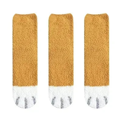 3 paires femmes chat patte rayure 3d chaussettes Kawaii amusant épais filles dessin animé animaux doigts chaussette bonneterie orteil zèbre/tigre/chat pied Sox