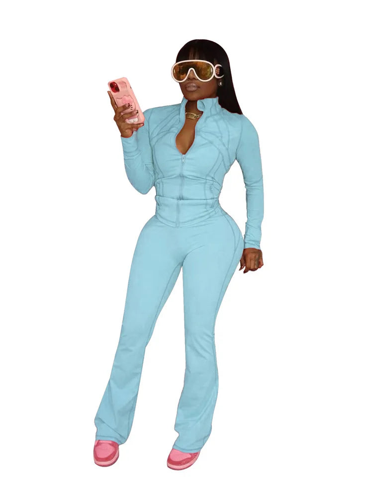 Vêtements de sport élégants pour femmes, hauts à manches longues, pantalons évasés, ensembles de 2 pièces, survêtement, Streetwear, Leggings de Jogging, tenues