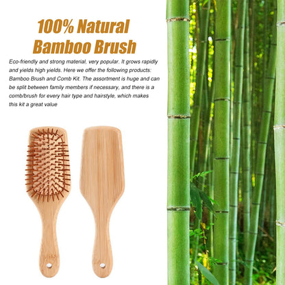Bamboo Hair Brush with Paddle - Wood Bristles for Detangling and Gently Massaging Scalp, Reduces Frizz and Static