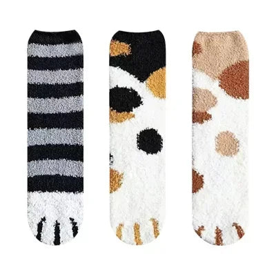 3 paires femmes chat patte rayure 3d chaussettes Kawaii amusant épais filles dessin animé animaux doigts chaussette bonneterie orteil zèbre/tigre/chat pied Sox