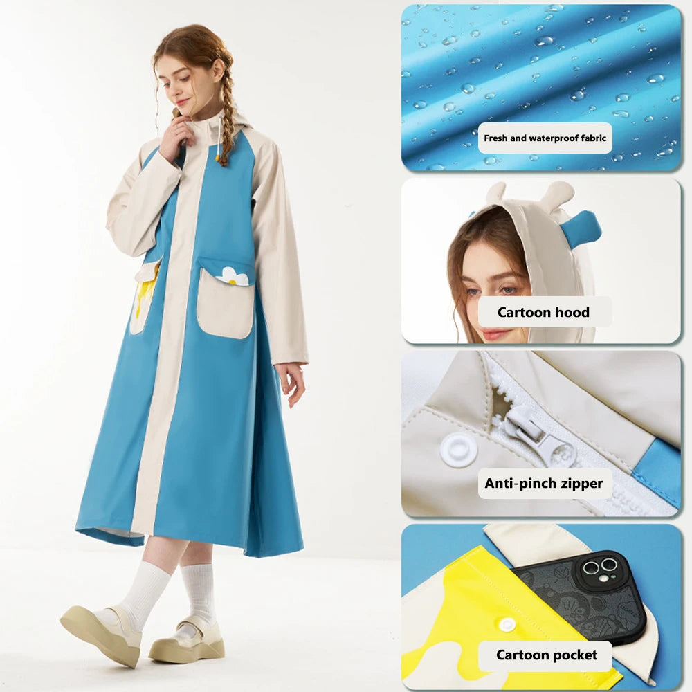 Manteau imperméable Long imperméable pour femmes, Poncho de pluie pour vélo électrique, randonnée voyage, coupe-vent pleine longueur en PU haute fréquence