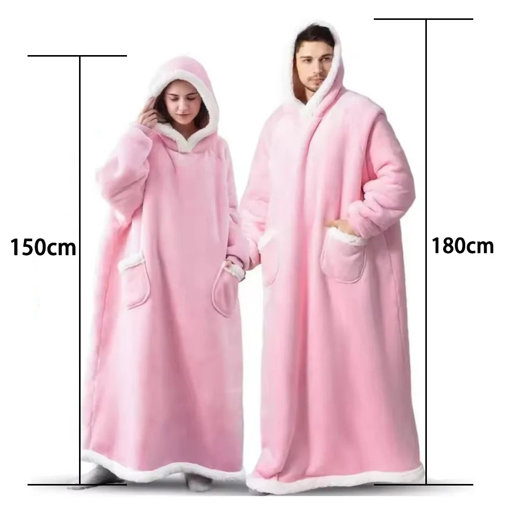 Couverture épaisse d'hiver 150/180cm, sweat à capuche Extra en peluche, grande poche allongée, manteau de maison en Imitation cachemire, couverture TV polaire pour hommes
