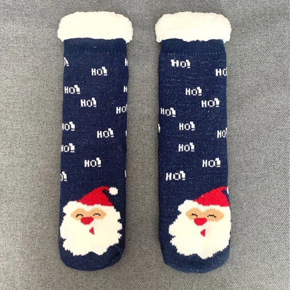 Cadeau de noël pantoufle chaussettes femmes thermique hiver chaud en peluche antidérapant poignée dormir sol chaussette courte floue moelleux femme dessin animé