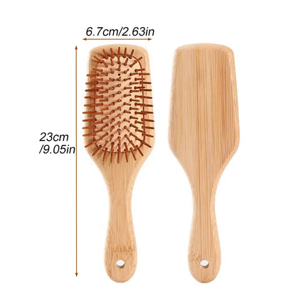 Bamboo Hair Brush with Paddle - Wood Bristles for Detangling and Gently Massaging Scalp, Reduces Frizz and Static