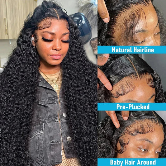 Perruque Lace Front Wig naturelle bouclée, cheveux humains, Deep Wave, 13x6 HD, 30 40 pouces, 13x4, densité 250